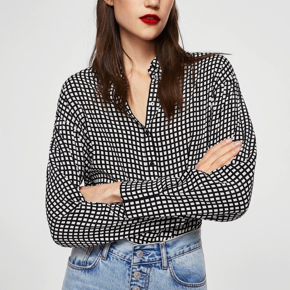 Mango checkered grid button down shirt